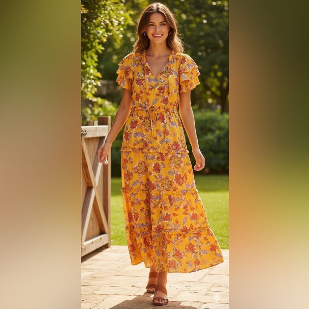 🔥 Take 50% OFF- Kate and Lily Floral Yellow Maxi Dress, Size-6